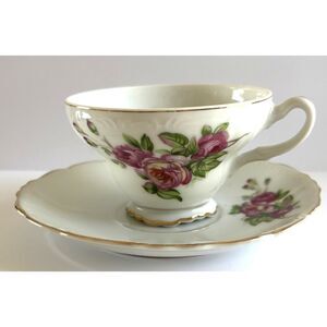 VTG Teacup Saucer Made in Japan Pink Roses Gold Trim Floral Cottagecore